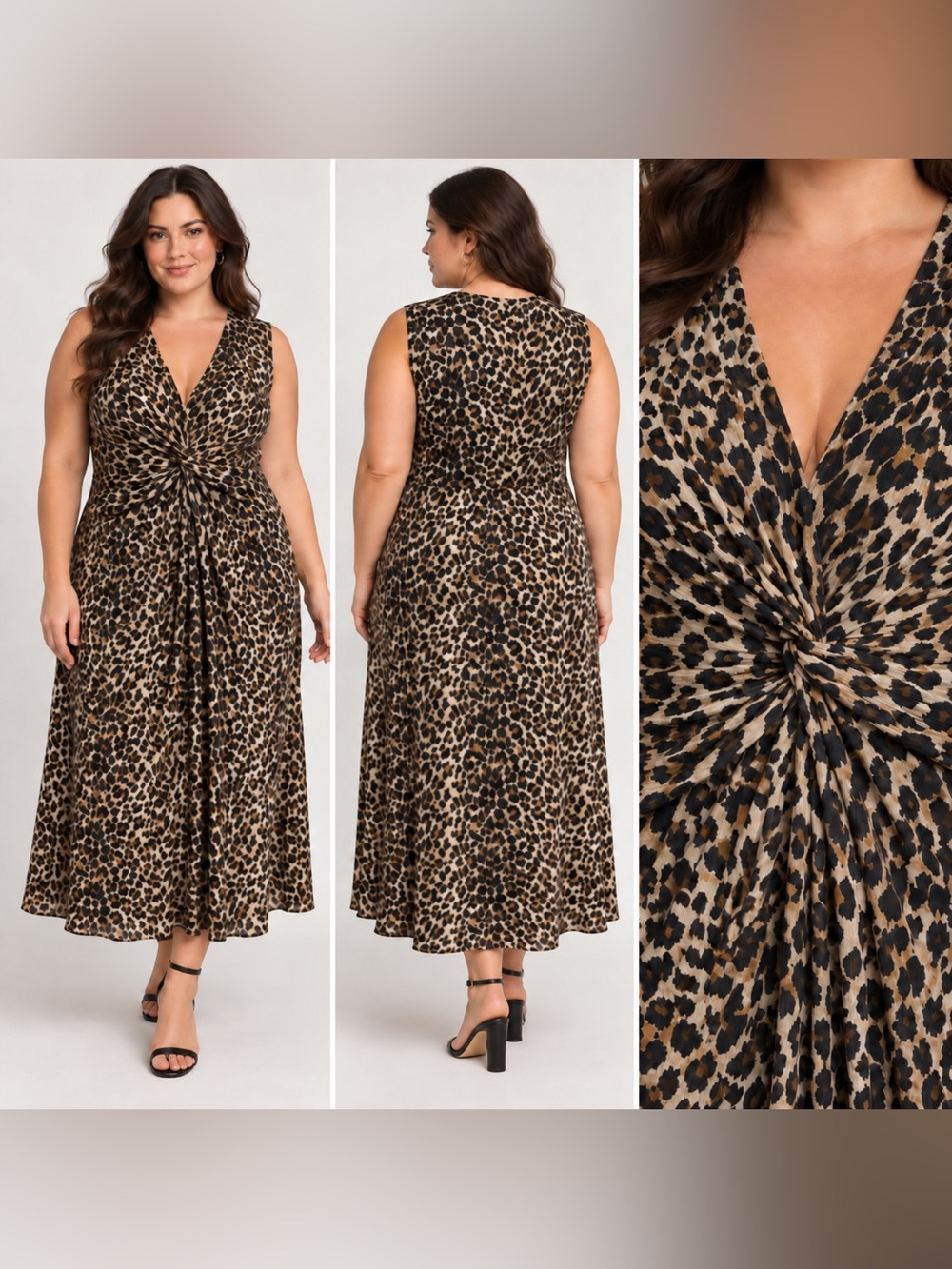 Anne Klein Leopard-Print Twist Front Midi Dress - Brown/Black size 16W